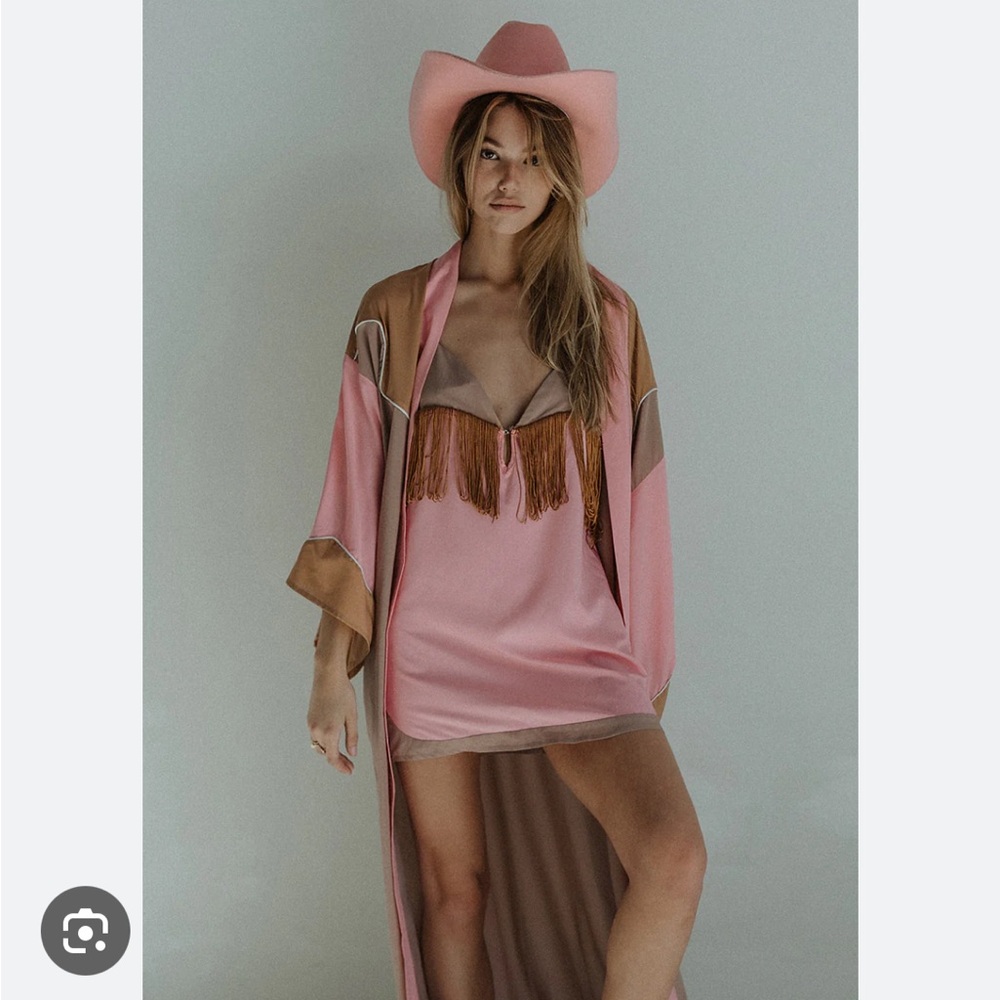 Tan and Pink Mini Dress with Soft Flowing Fabric
